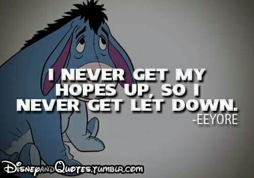 Eyore backdrop for quote: I never get my hopes up, so I never get let down.- Eyore