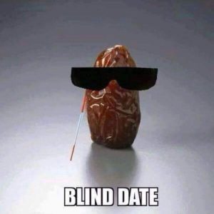 Date with glasses and text: blind date